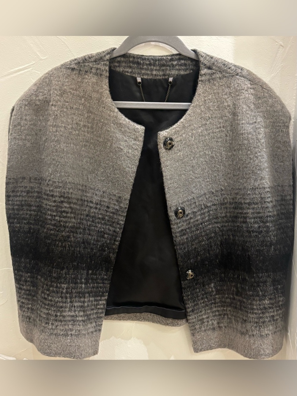 Trina Turk Gray Ombre Wool-Blend Round Neck Jacket